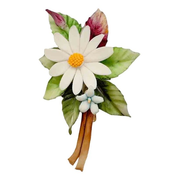Vintage Carlo Savastano Capodimonte Daisy Flower Brooch with Box and Papers - Picture 1 of 13
